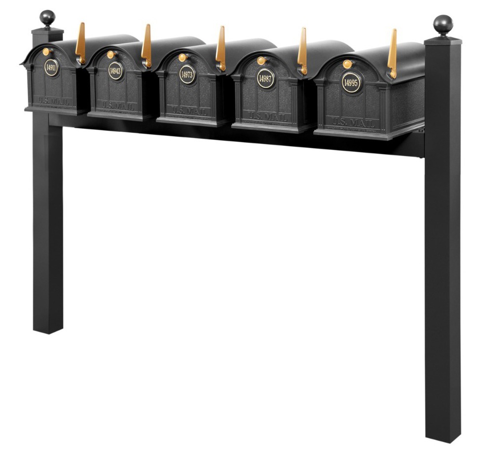 Balmoral Quint Mount Mailbox Set with Personalized Door Medallions & Ball Finials – Available in Black, Bronze, and White