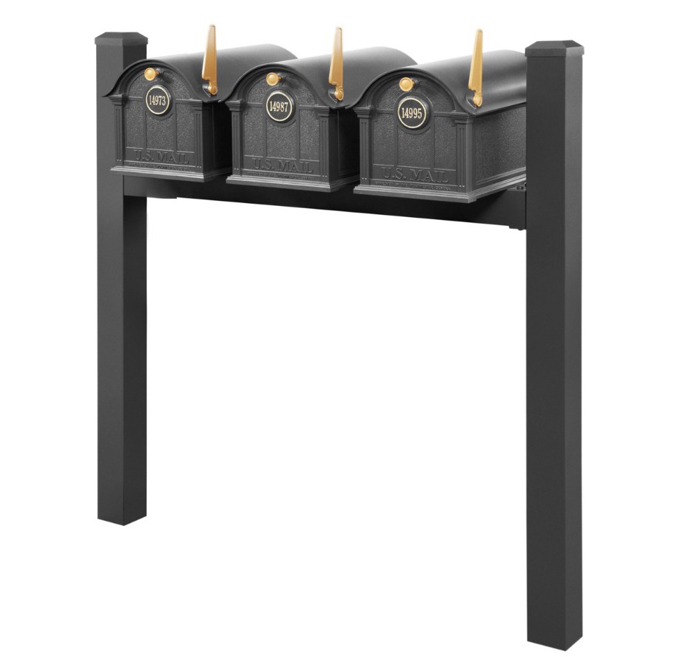 Balmoral Triple Mount Mailbox Set with Personalized Door Medallions & Cap Finials – Available in Black, Bronze, and White