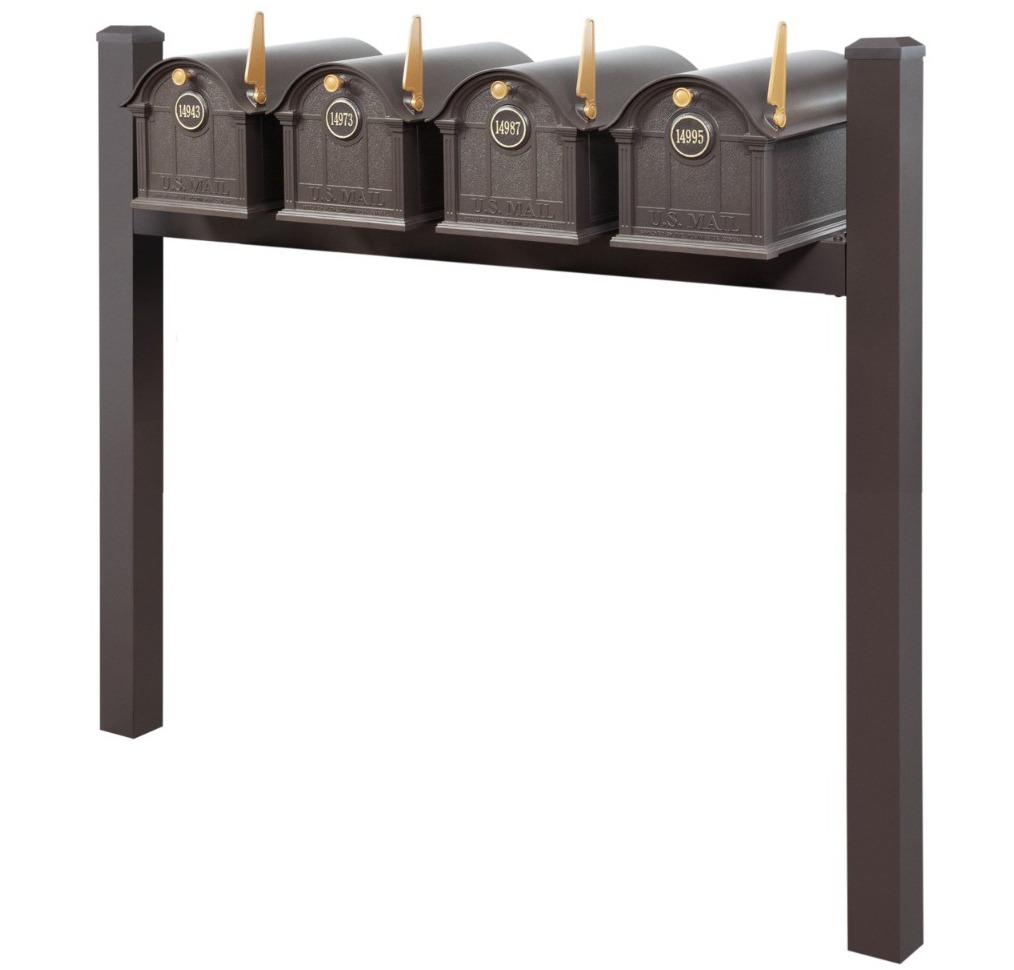 Balmoral Quad Mount Mailbox Set with Personalized Door Medallions & Cap Finials – Available in Black, Bronze, and White