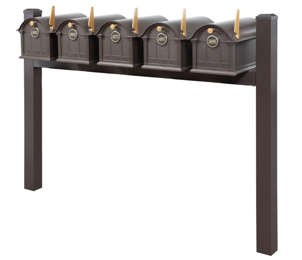 Balmoral Quint Mount Mailbox Set with Personalized Door Medallions & Cap Finials – Available in Black, Bronze, and White