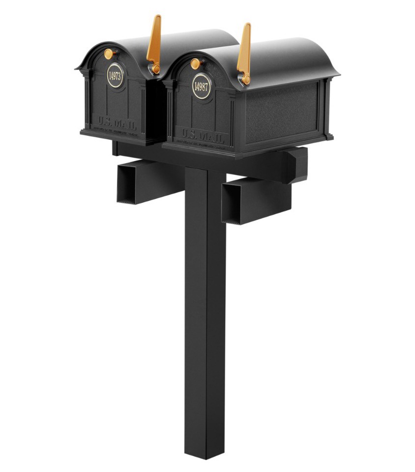 Balmoral Duo Mount Mailbox Set with Personalized Door Medallions & Newspaper Holders – Available in Black, Bronze, and White