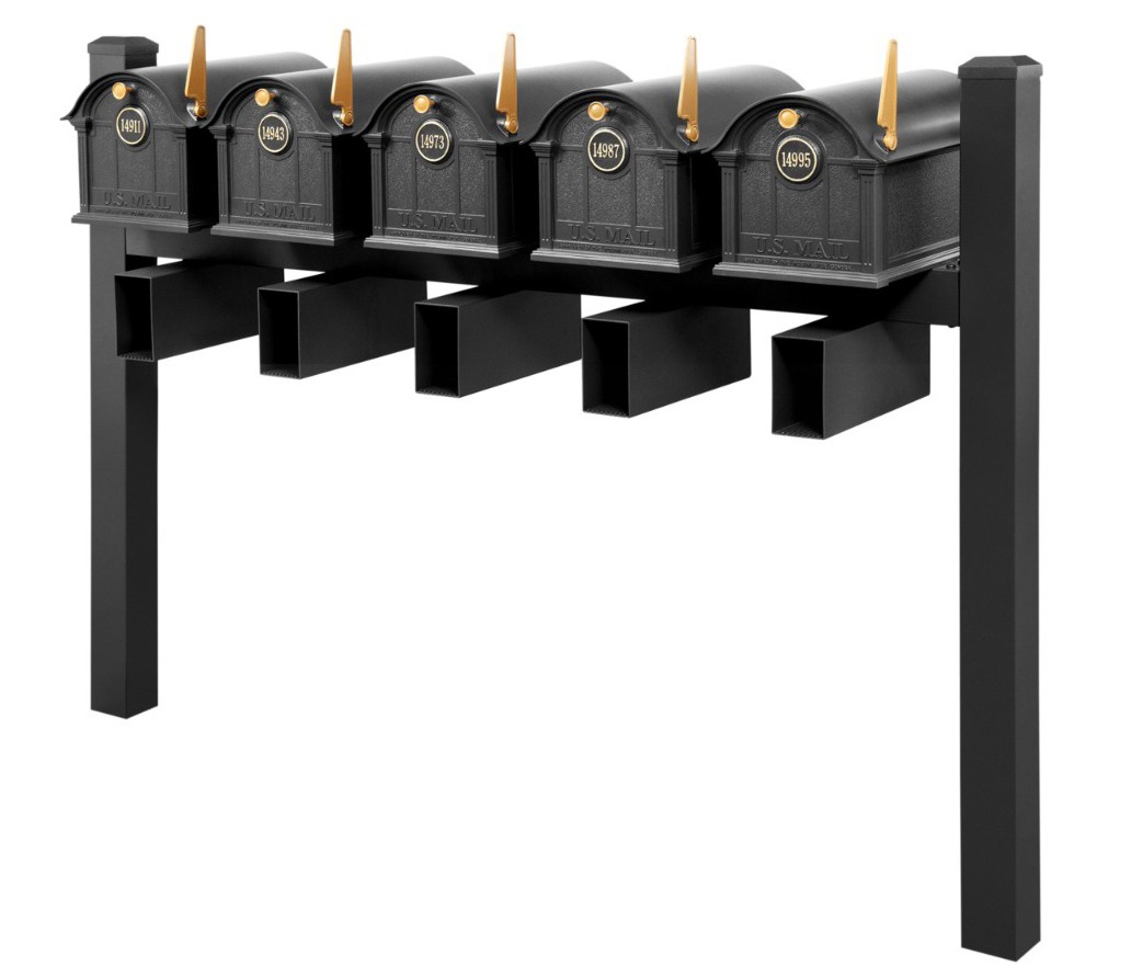 Balmoral Quint Mount Mailbox Set with Personalized Door Medallions, Newspaper Holders & Cap Finials – Available in Black, Bronze, and White
