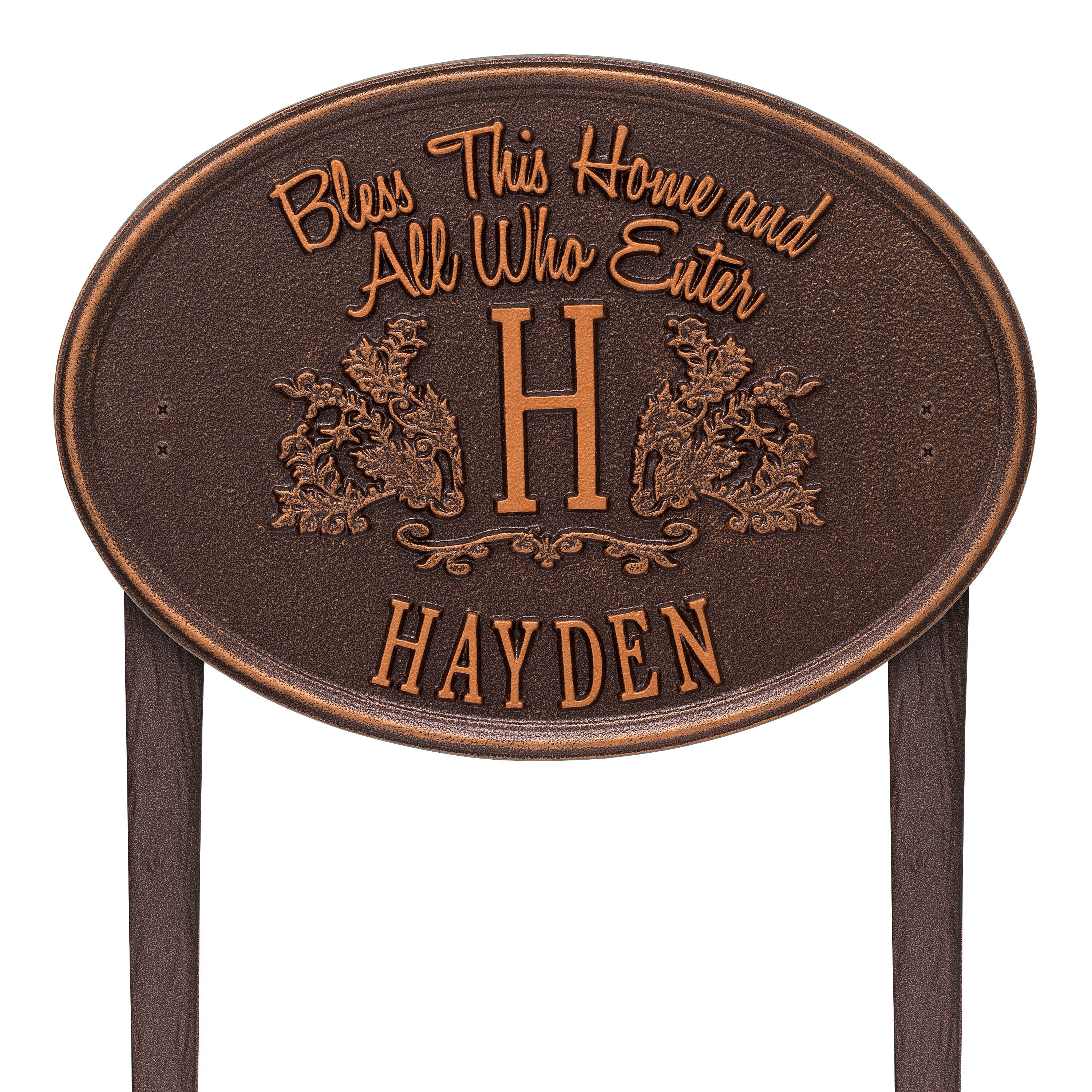 Bless This Home Monogram Oval Plaque, Standard Lawn 1-line 