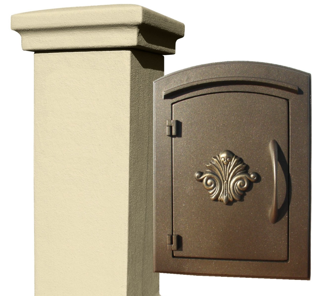 Manchester Security Locking Stucco Column Mailbox with Scroll Emblem - Stucco Column Included (Choose Colors)
