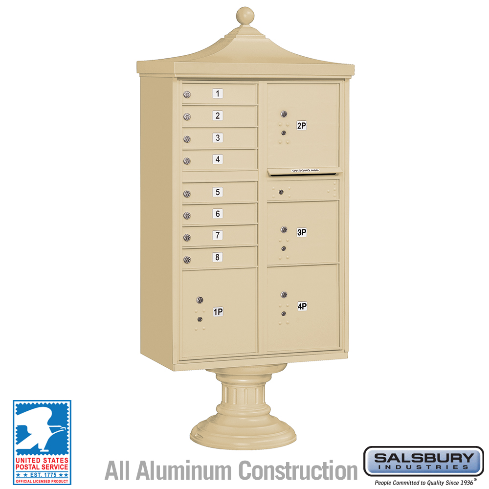 Salsbury Regency Decorative Cluster Box Unit with 8 Doors and 4 Parcel Lockers with USPS Access – Type VI