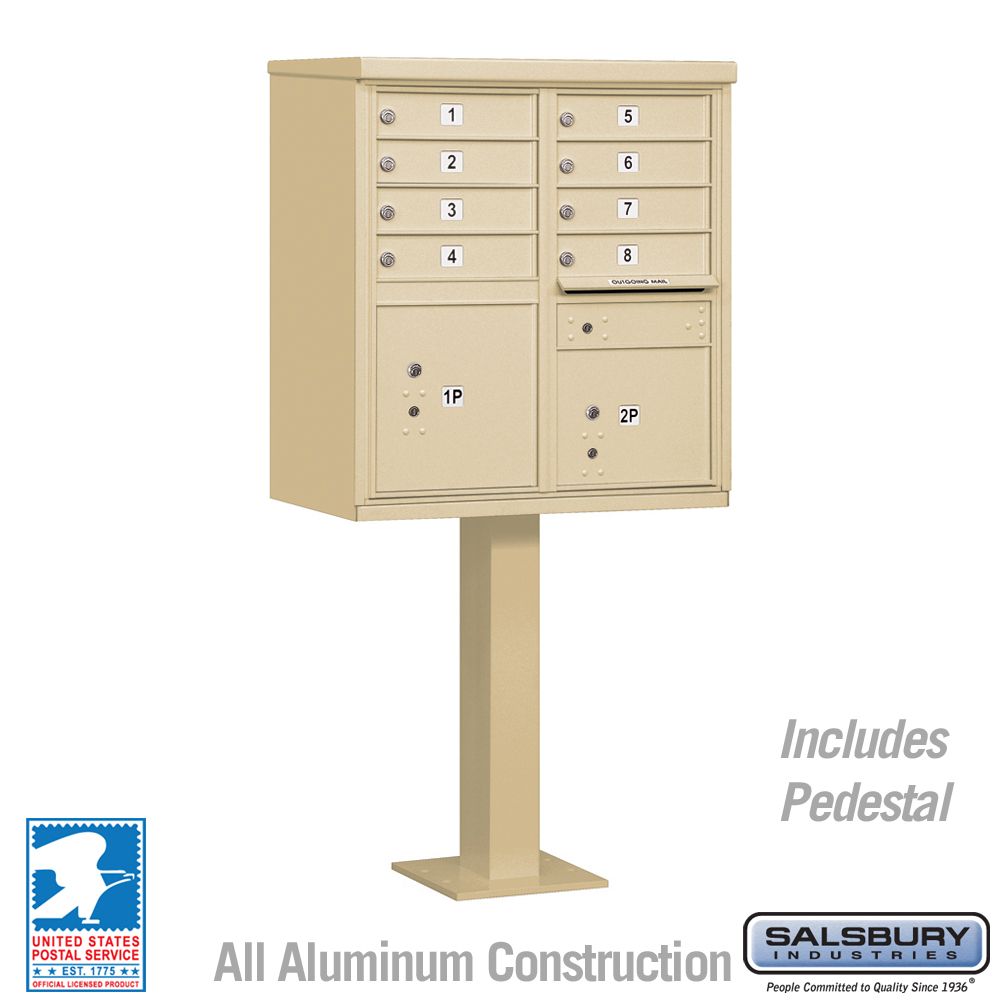 Salsbury 3308-U 8 Door Cluster Mailbox Premium Package with Pedestal and Installation Hardware