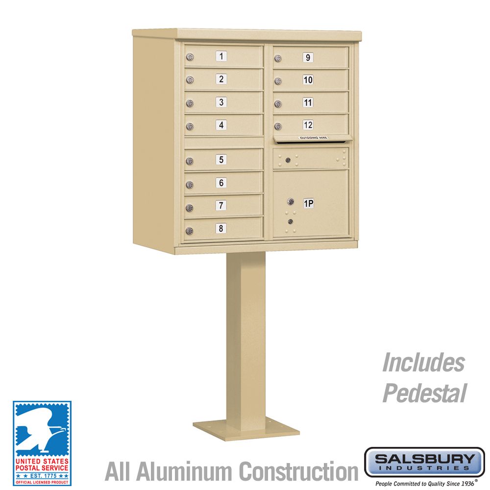 Salsbury 3312-U 12 Door Cluster Mailbox Premium Package with Pedestal and Installation Hardware