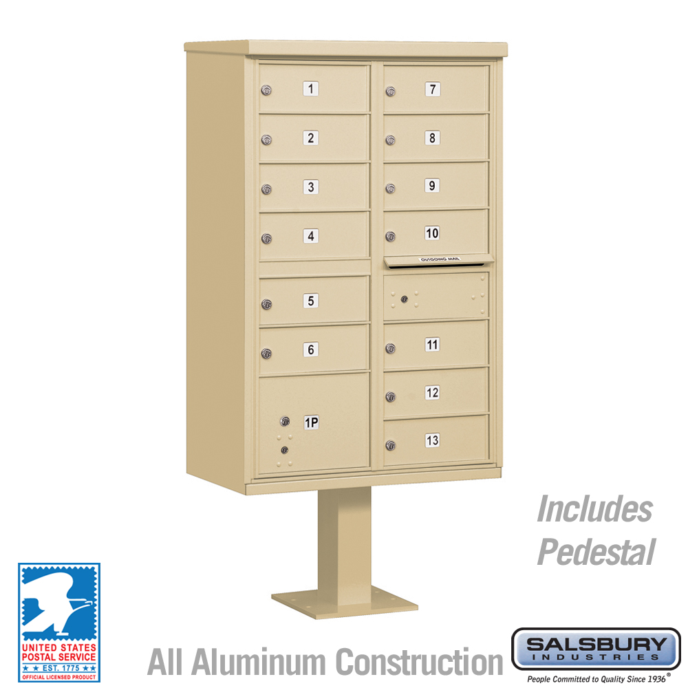 Salsbury Cluster Box Unit with 13 Doors and 1 Parcel Locker with USPS Access – Type IV
