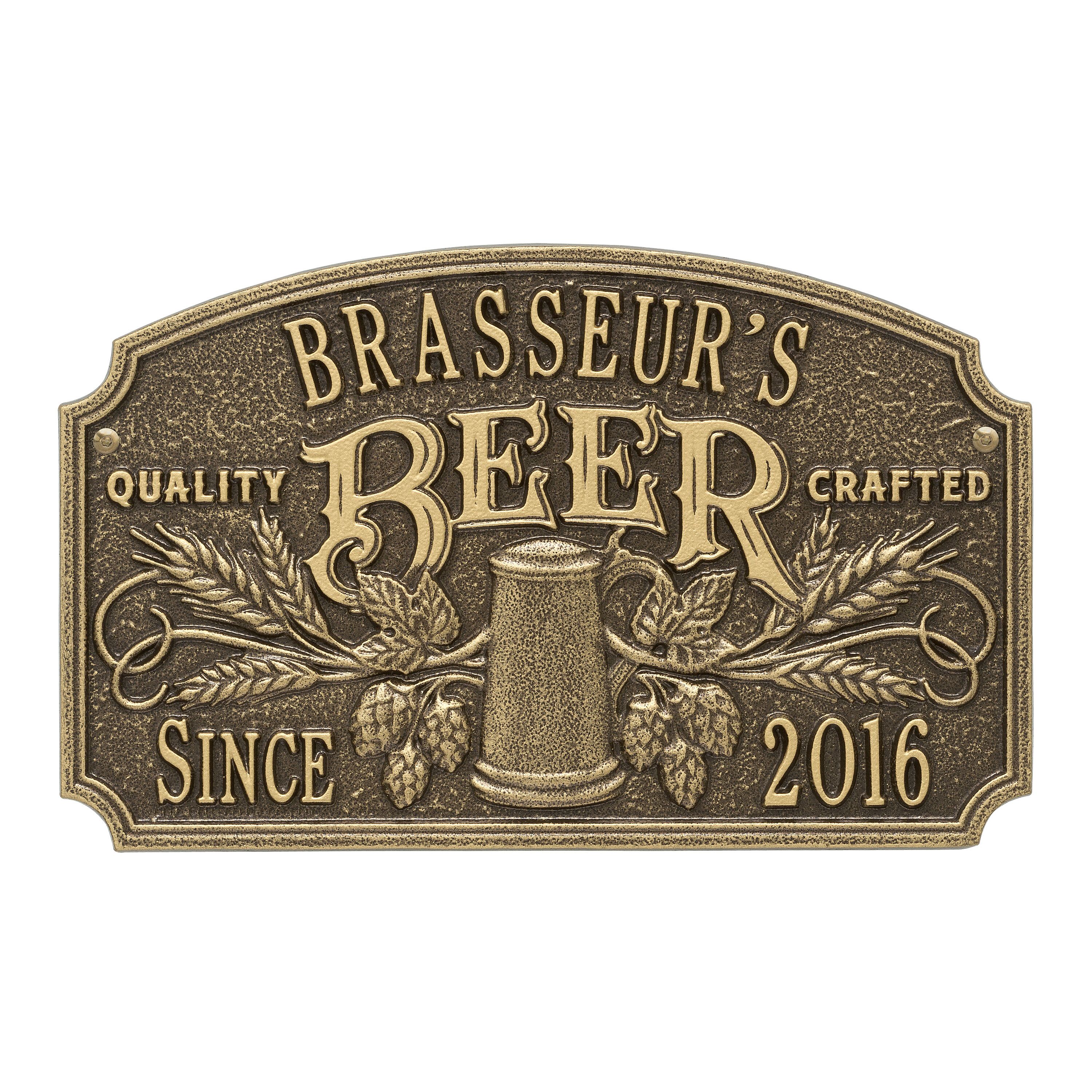 Quality Crafted Beer Arch Plaque /w/ Since Date, Standard Wall 2-line