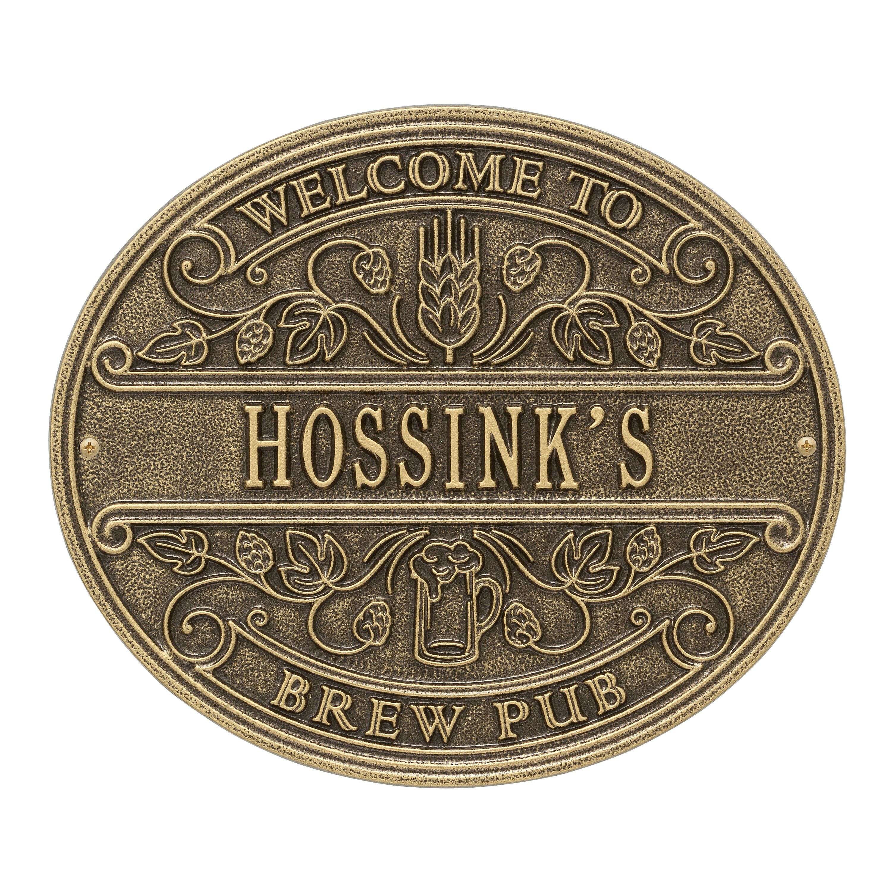 Brew Pub Welcome Plaque, Standard Wall 1-line