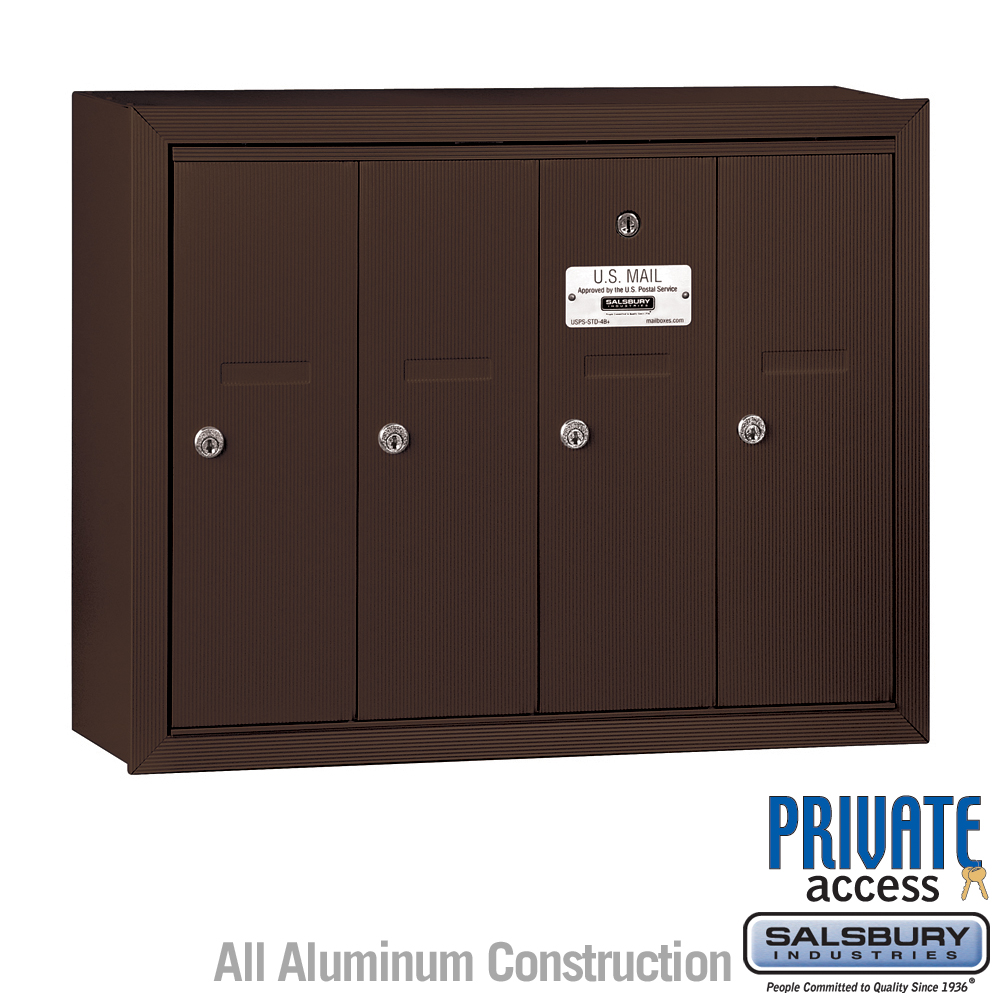 Salsbury Vertical Mailbox (Includes Master Commercial Lock) - 4 Doors - Surface Mounted - Private Access