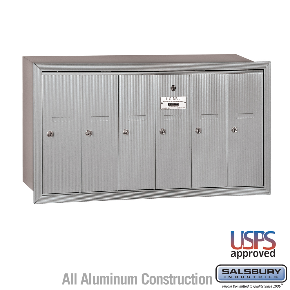 Salsbury Vertical Mailbox - 6 Doors Recessed Mounted - USPS Access