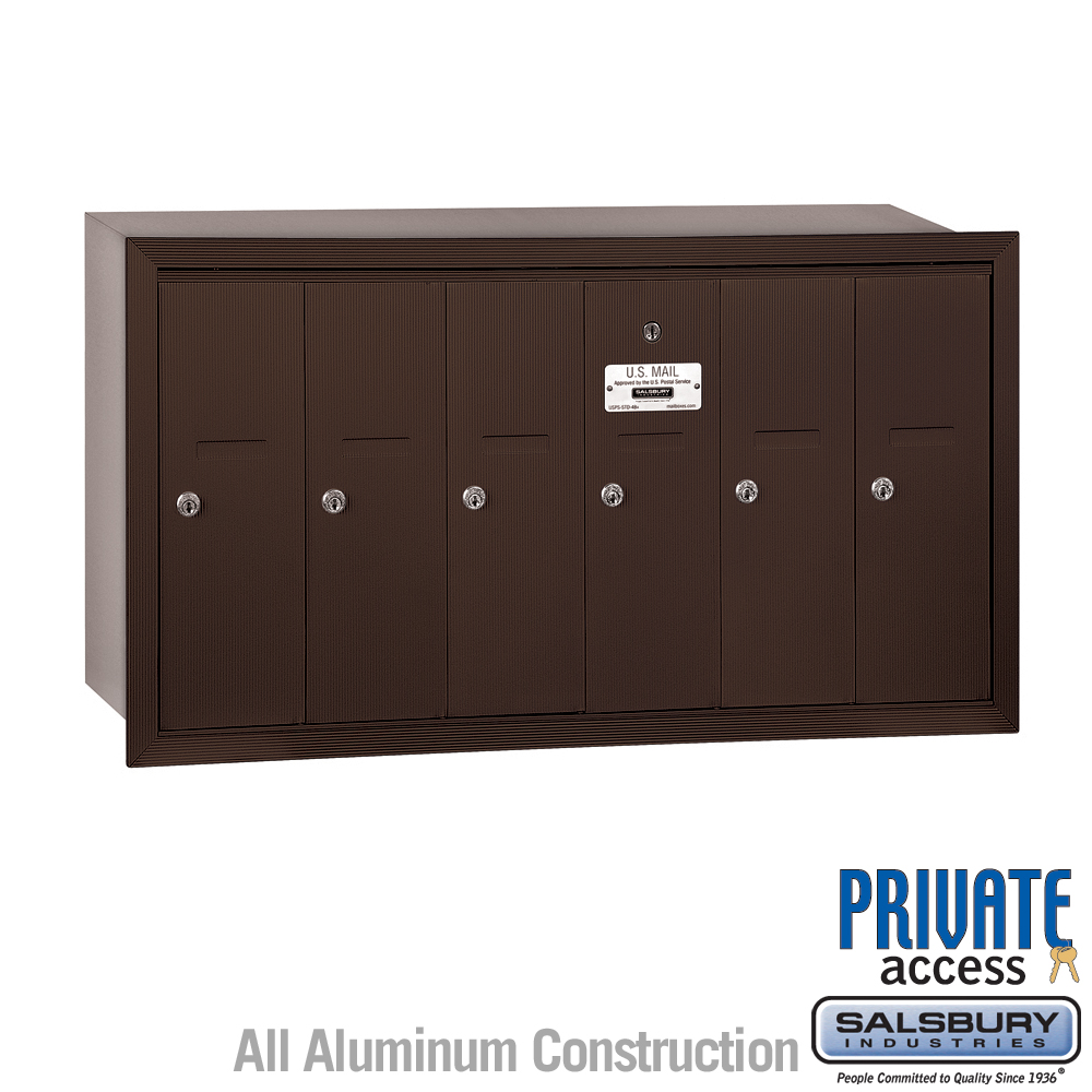 Salsbury Vertical Mailbox (Includes Master Commercial Lock) - 6 Doors - Recessed Mounted - Private Access