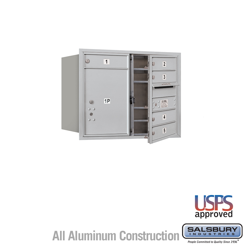 Salsbury 6 Door High Recessed Mounted 4C Horizontal Mailbox with 5 Doors and 1 Parcel Locker with USPS Access - Front Loading