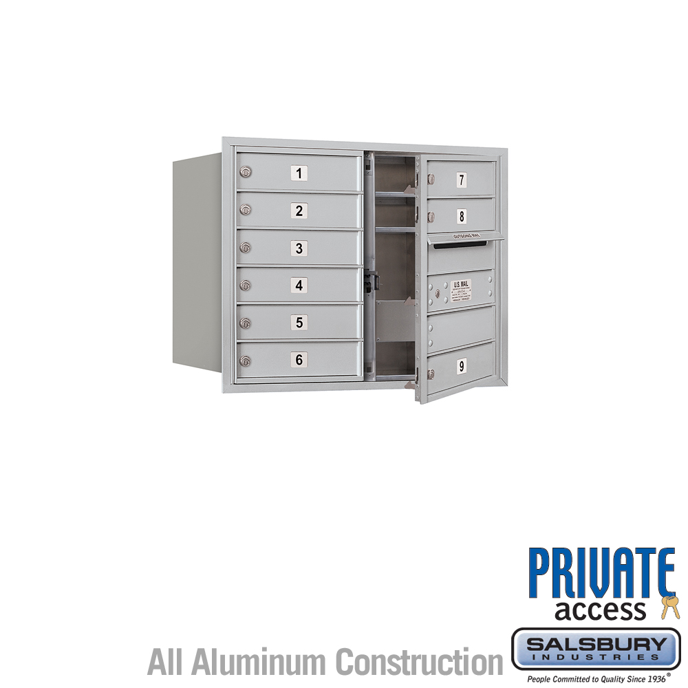 Salsbury 6 Door High Recessed Mounted 4C Horizontal Mailbox with 9 Doors with Private Access - Front Loading