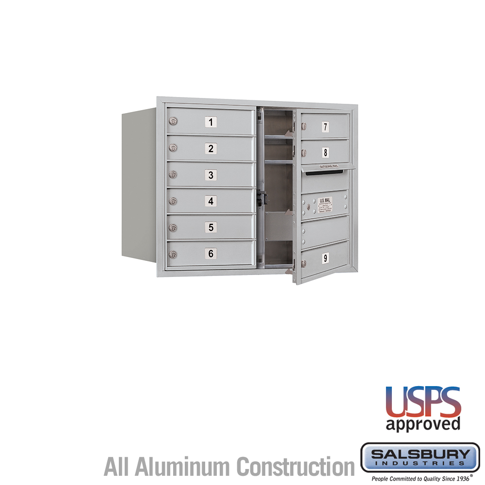 Salsbury 6 Door High Recessed Mounted 4C Horizontal Mailbox with 9 Doors with USPS Access - Front Loading