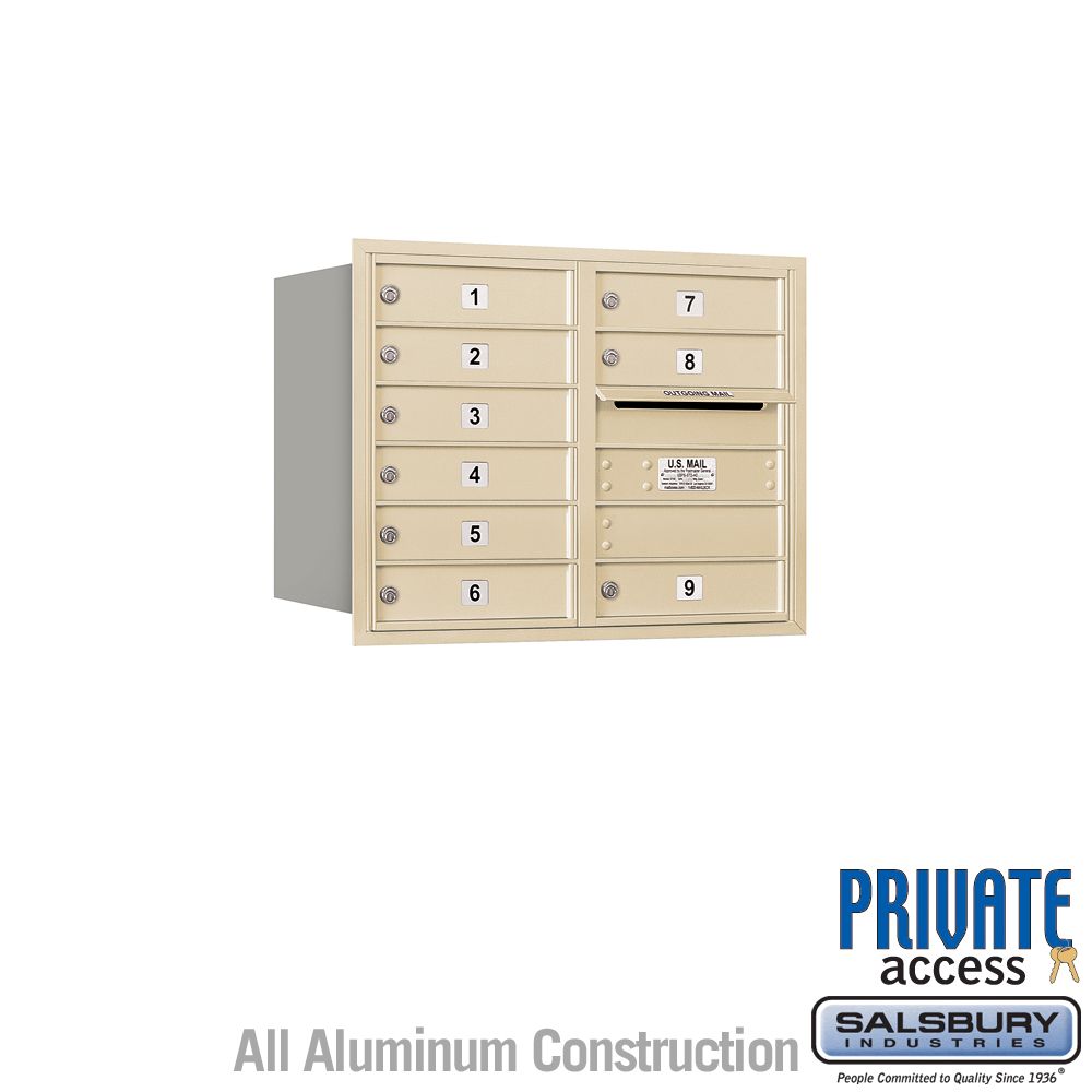 Salsbury 6 Door High Recessed Mounted 4C Horizontal Mailbox with 9 Doors with Private Access - Rear Loading