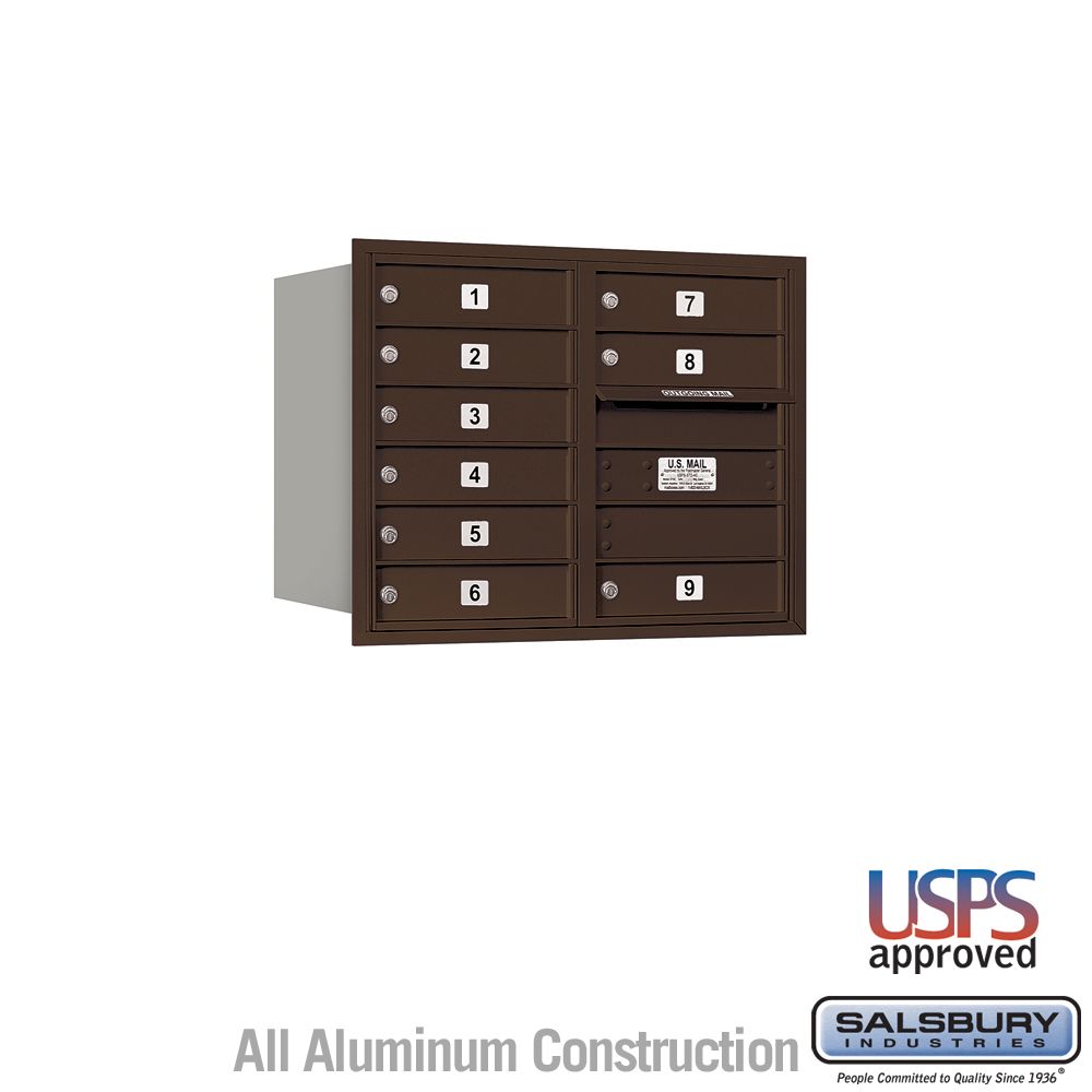 Salsbury 6 Door High Recessed Mounted 4C Horizontal Mailbox with 9 Doors with USPS Access - Rear Loading