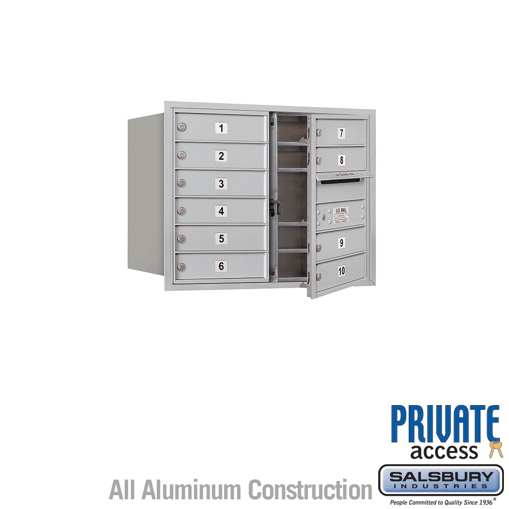Salsbury 6 Door High Recessed Mounted 4C Horizontal Mailbox with 10 Doors with Private Access - Front Loading