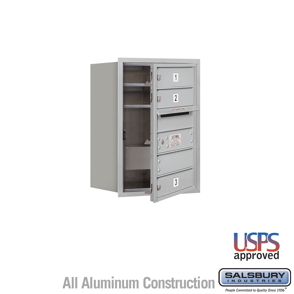 Salsbury 6 Door High Recessed Mounted 4C Horizontal Mailbox with 3 Doors with USPS Access - Front Loading
