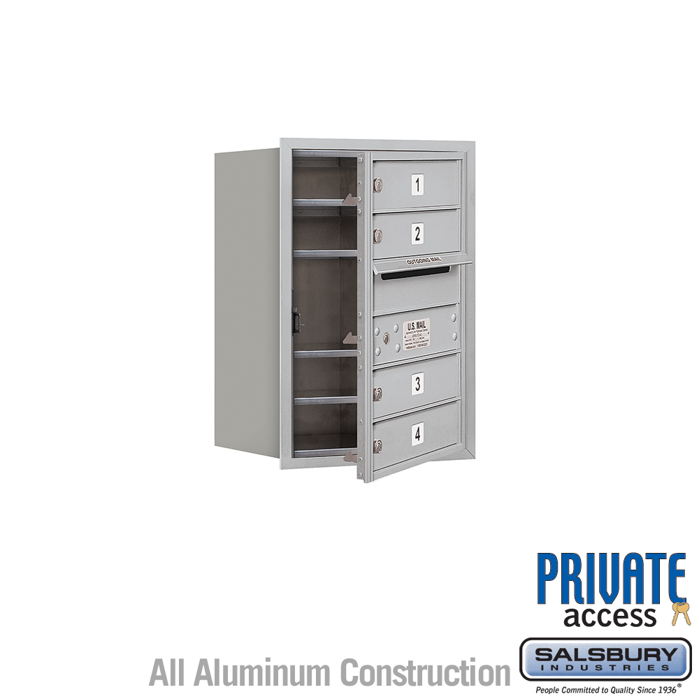 Salsbury 6 Door High Recessed Mounted 4C Horizontal Mailbox with 4 Doors with Private Access - Front Loading