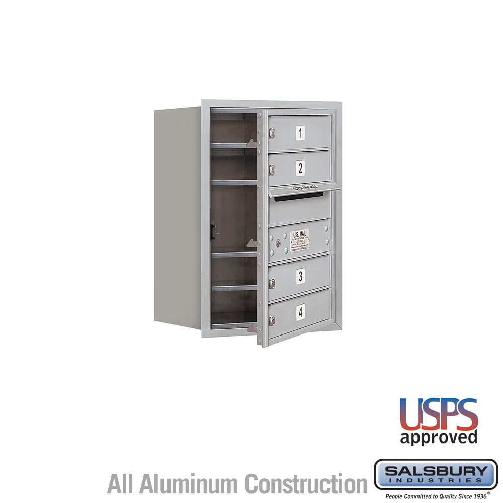 Salsbury 6 Door High Recessed Mounted 4C Horizontal Mailbox with 4 Doors with USPS Access - Front Loading