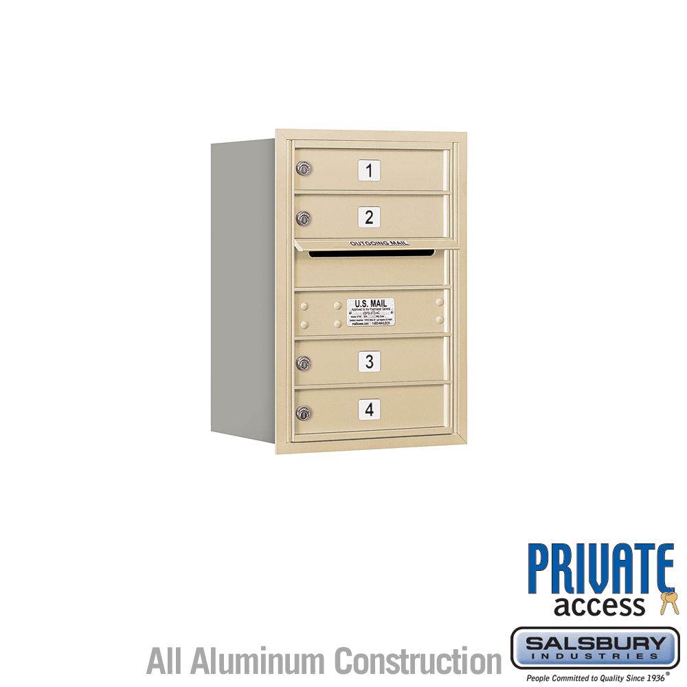 Salsbury 6 Door High Recessed Mounted 4C Horizontal Mailbox with 4 Doors with Private Access - Rear Loading