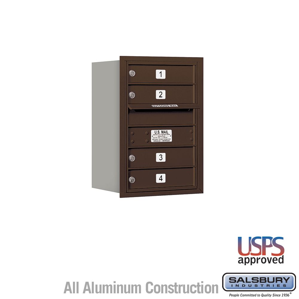 Salsbury 6 Door High Recessed Mounted 4C Horizontal Mailbox with 4 Doors with USPS Access - Rear Loading