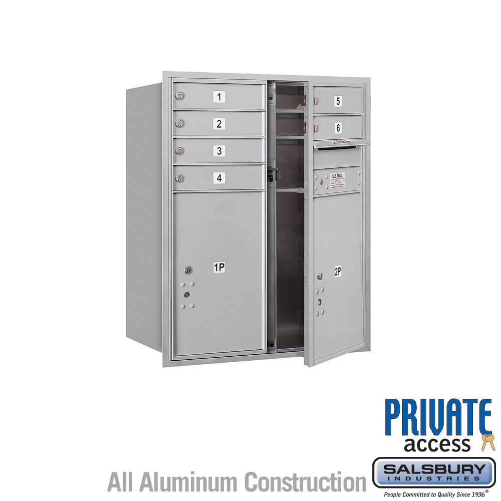 Salsbury 10 Door High Recessed Mounted 4C Horizontal Mailbox with 6 Doors and 2 Parcel Lockers with Private Access - Front Loading