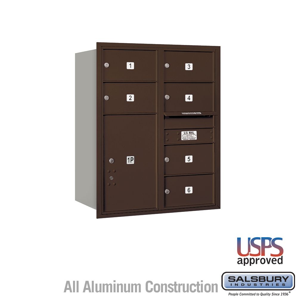 Salsbury 10 Door High Recessed Mounted 4C Horizontal Mailbox with 6 Doors and 2 Parcel Lockers with USPS Access - Rear Loading