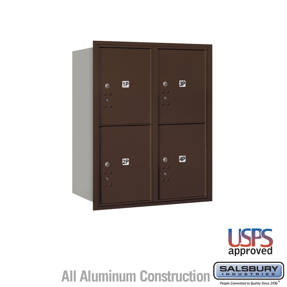 Salsbury 10 Door High Recessed Mounted 4C Horizontal Parcel Locker with 4 Parcel Lockers with USPS Access - Rear Loading
