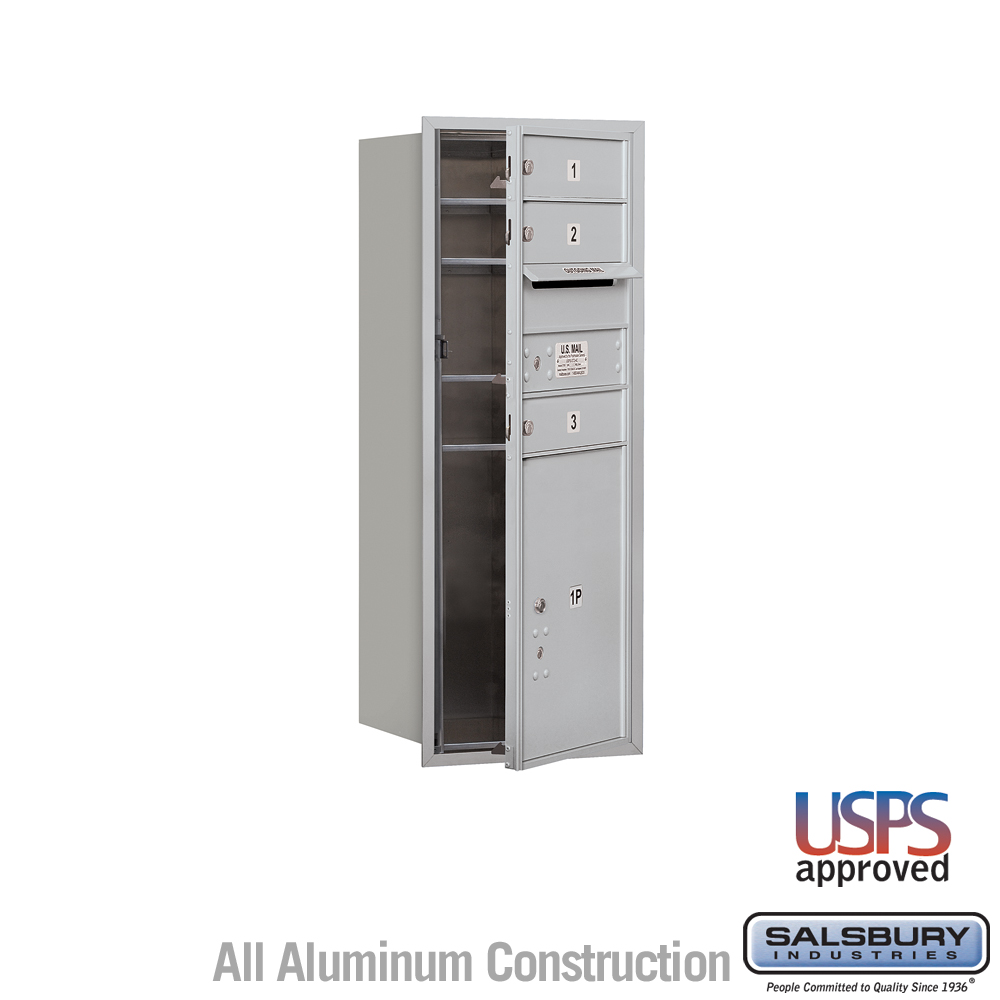 Salsbury 10 Door High Recessed Mounted 4C Horizontal Mailbox with 3 Doors and 1 Parcel Locker with USPS Access - Front Loading