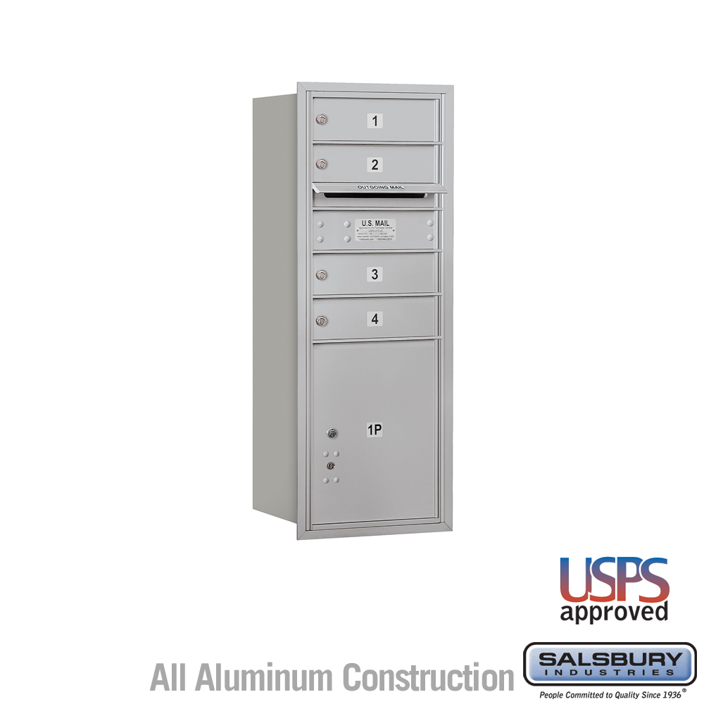 Salsbury 10 Door High Recessed Mounted 4C Horizontal Mailbox with 4 Doors and 1 Parcel Locker with USPS Access - Rear Loading