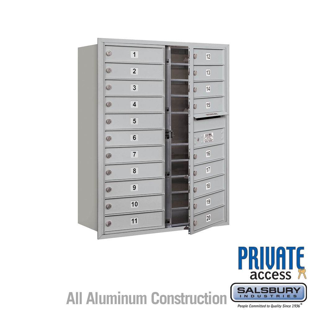 Salsbury 11 Door High Recessed Mounted 4C Horizontal Mailbox with 20 Doors with Private Access - Front Loading