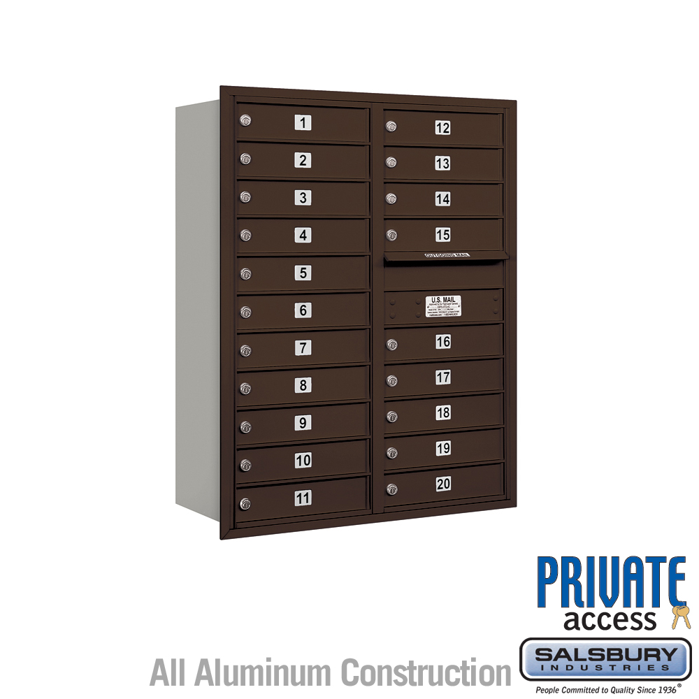 Salsbury 11 Door High Recessed Mounted 4C Horizontal Mailbox with 20 Doors with Private Access - Rear Loading