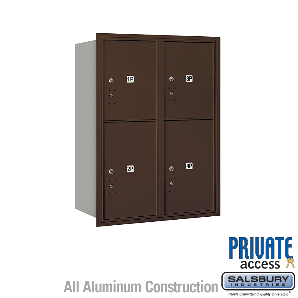 Salsbury 11 Door High Recessed Mounted 4C Horizontal Parcel Locker with 4 Parcel Lockers with Private Access - Rear Loading