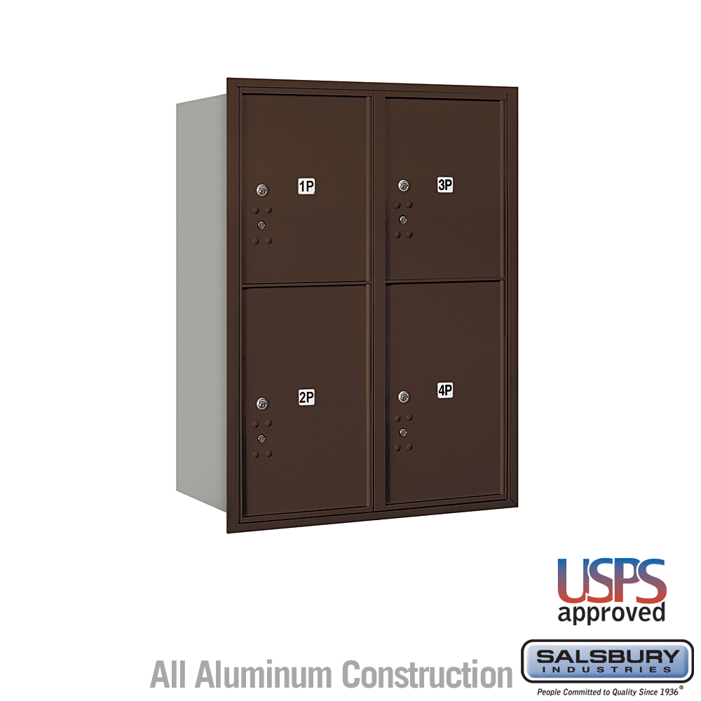 Salsbury 11 Door High Recessed Mounted 4C Horizontal Parcel Locker with 4 Parcel Lockers with USPS Access - Rear Loading
