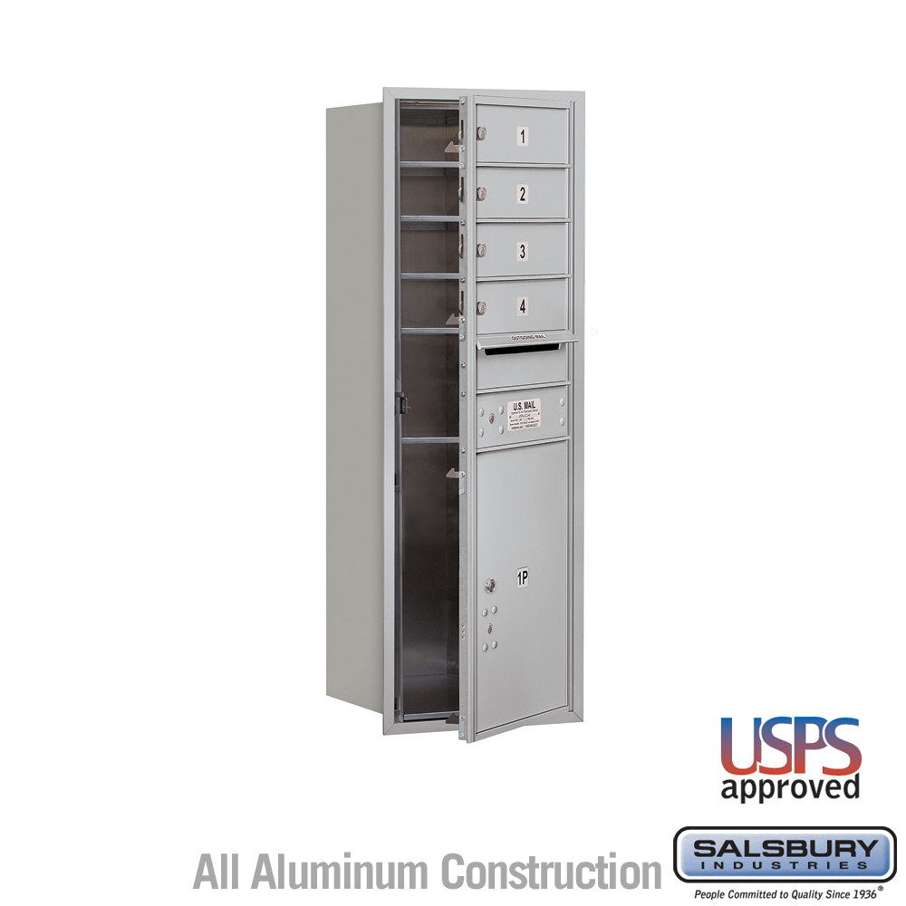 Salsbury 11 Door High Recessed Mounted 4C Horizontal Mailbox with 4 Doors and 1 Parcel Locker with USPS Access - Front Loading