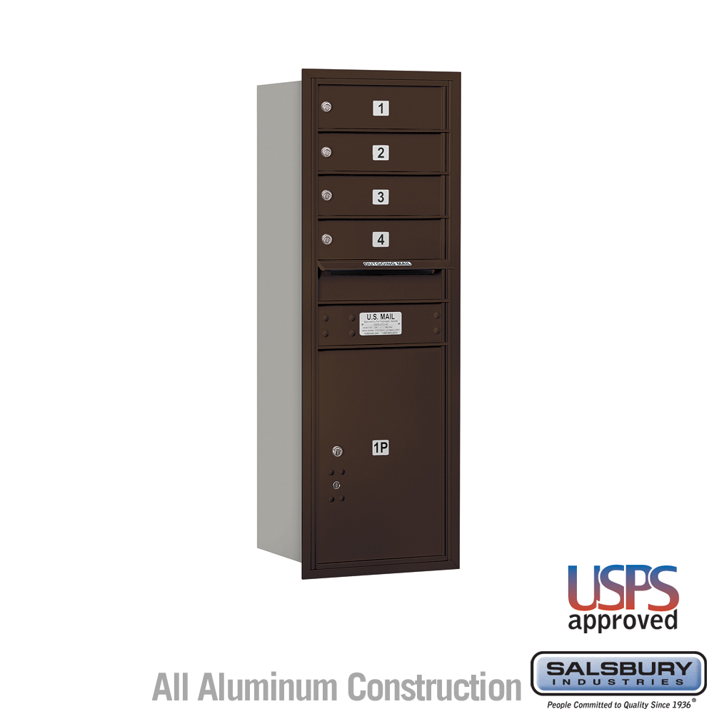 Salsbury 11 Door High Recessed Mounted 4C Horizontal Mailbox with 4 Doors and 1 Parcel Locker with USPS Access - Rear Loading