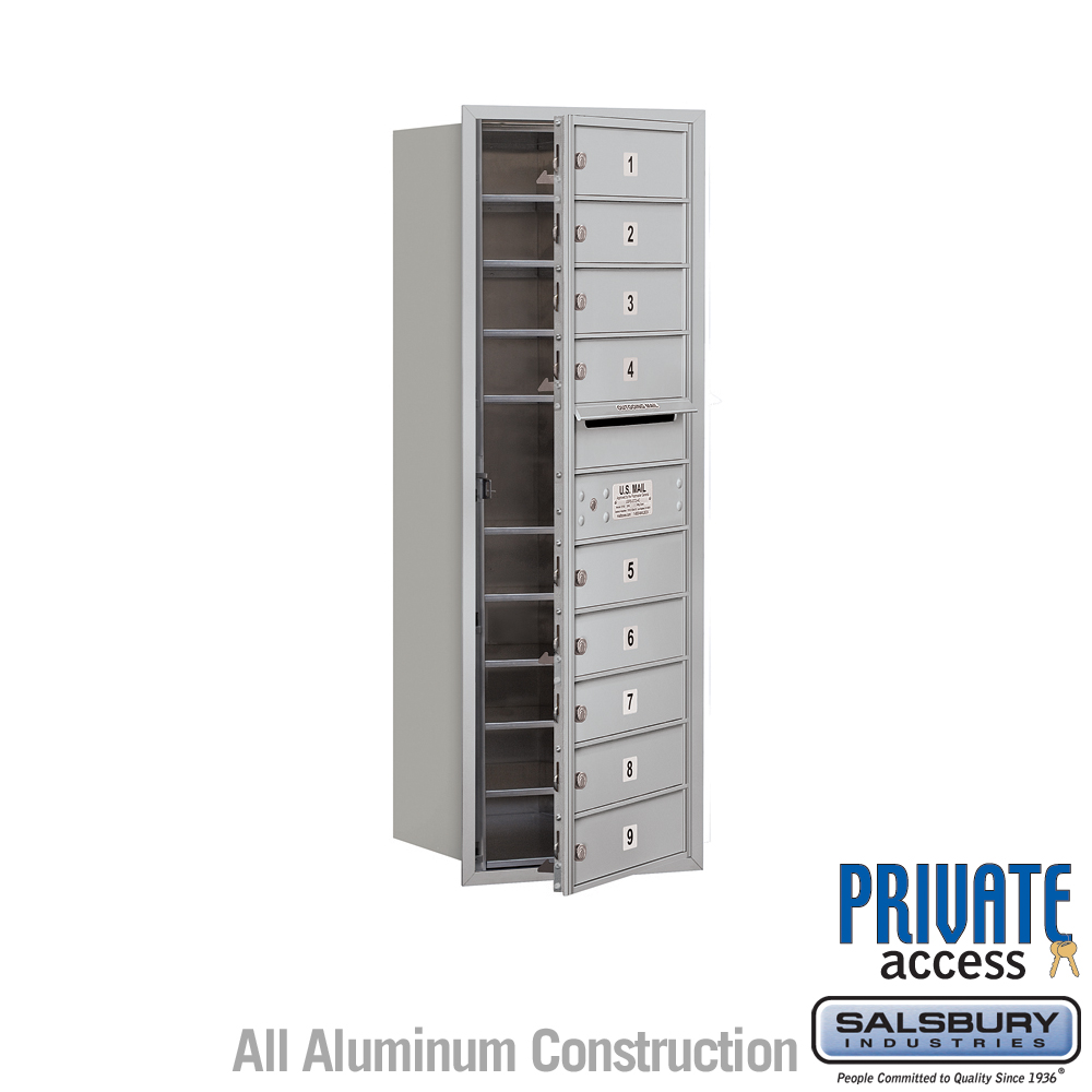 Salsbury 11 Door High Recessed Mounted 4C Horizontal Mailbox with 9 Doors with Private Access - Front Loading