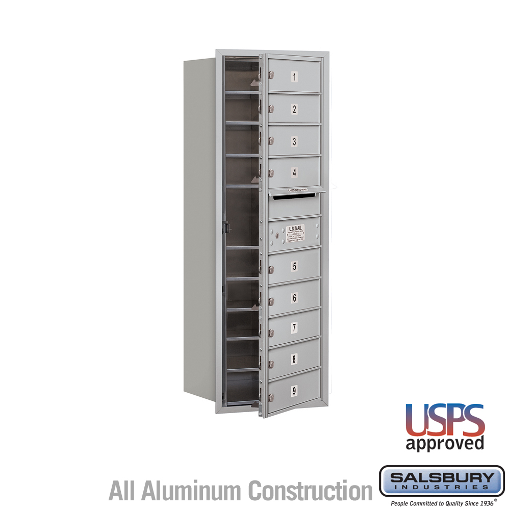 Salsbury 11 Door High Recessed Mounted 4C Horizontal Mailbox with 9 Doors with USPS Access - Front Loading