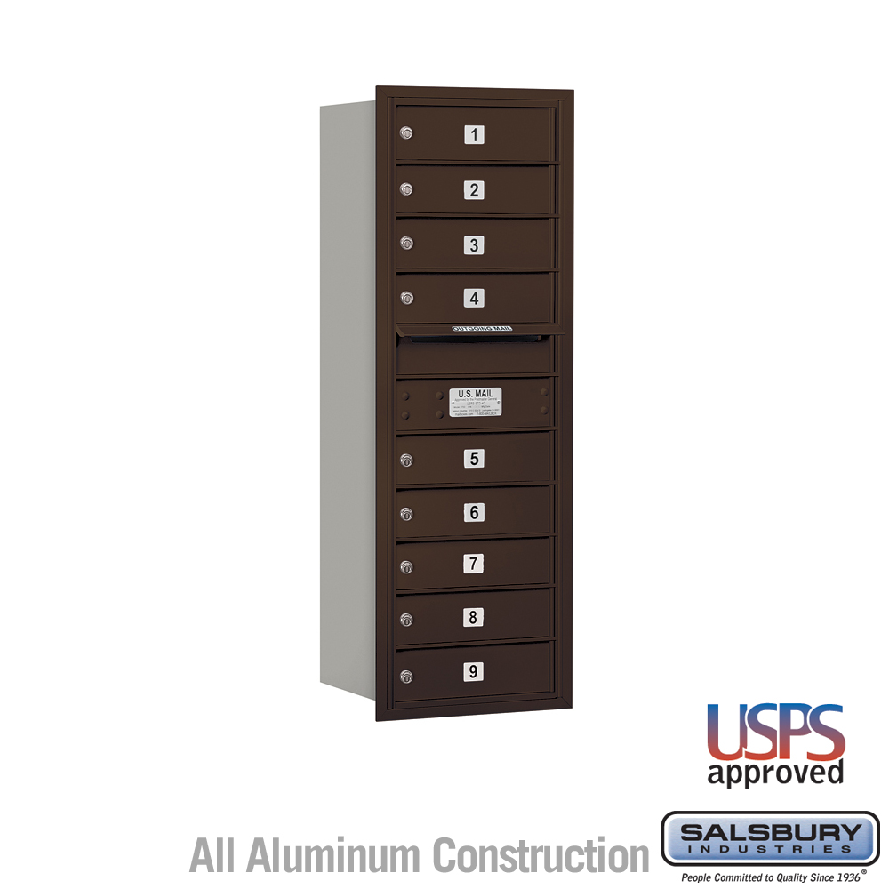 Salsbury 11 Door High Recessed Mounted 4C Horizontal Mailbox with 9 Doors with USPS Access - Rear Loading