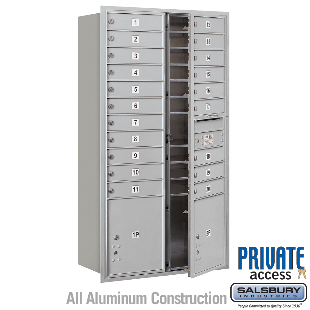 Salsbury Maximum Height Recessed Mounted 4C Horizontal Mailbox with 20 Doors and 2 Parcel Lockers with Private Access - Front Loading