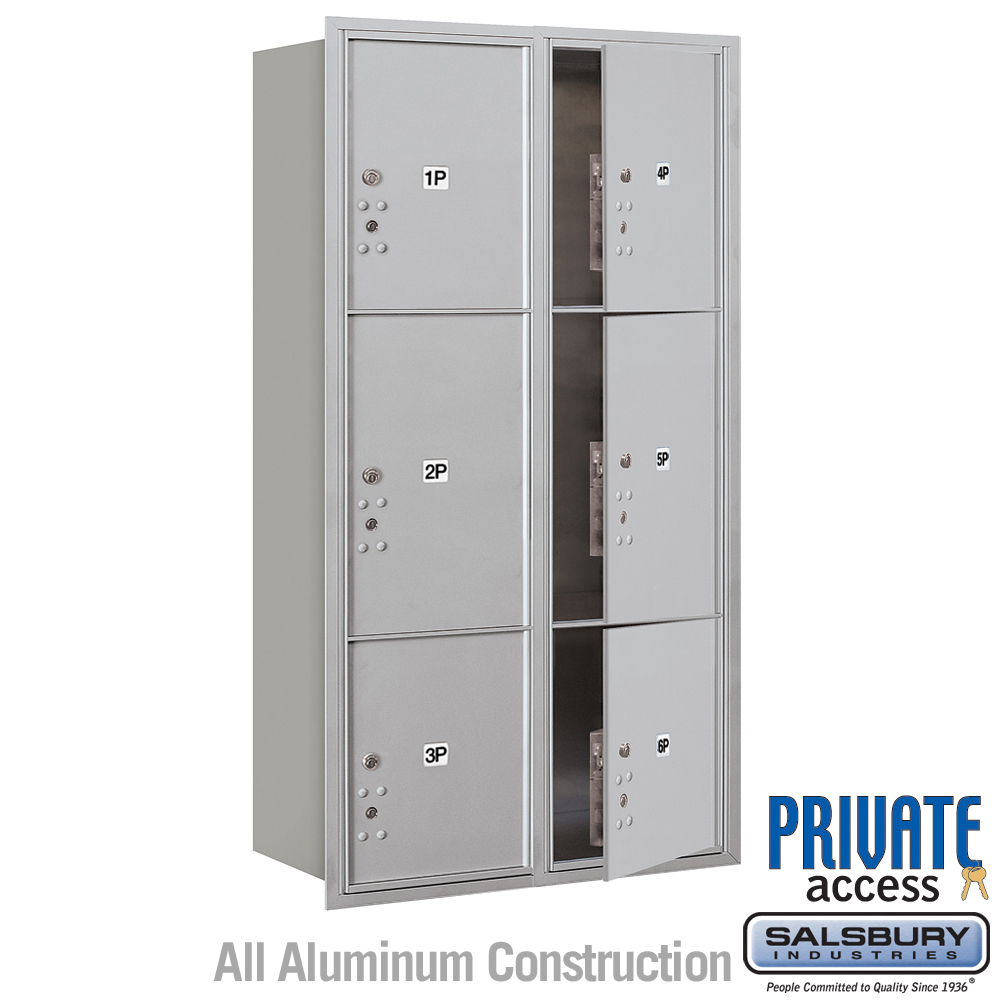 Maximum Height Recessed Mounted 4C Horizontal Parcel Locker with 6 Parcel Lockers with Private Access - Front Loading