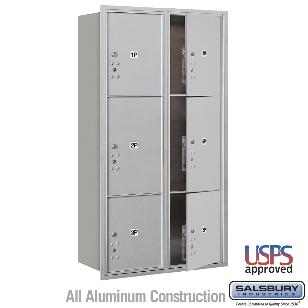 Maximum Height Recessed Mounted 4C Horizontal Parcel Locker with 6 Parcel Lockers with USPS Access - Front Loading