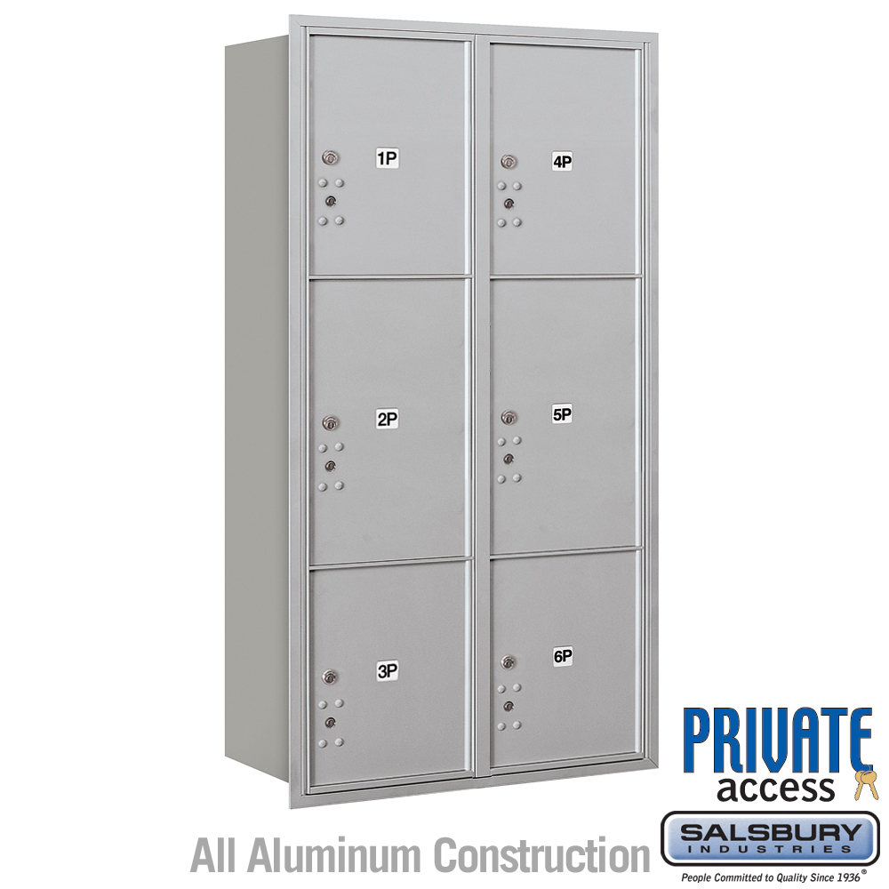Maximum Height Recessed Mounted 4C Horizontal Parcel Locker with 6 Parcel Lockers with Private Access - Rear Loading