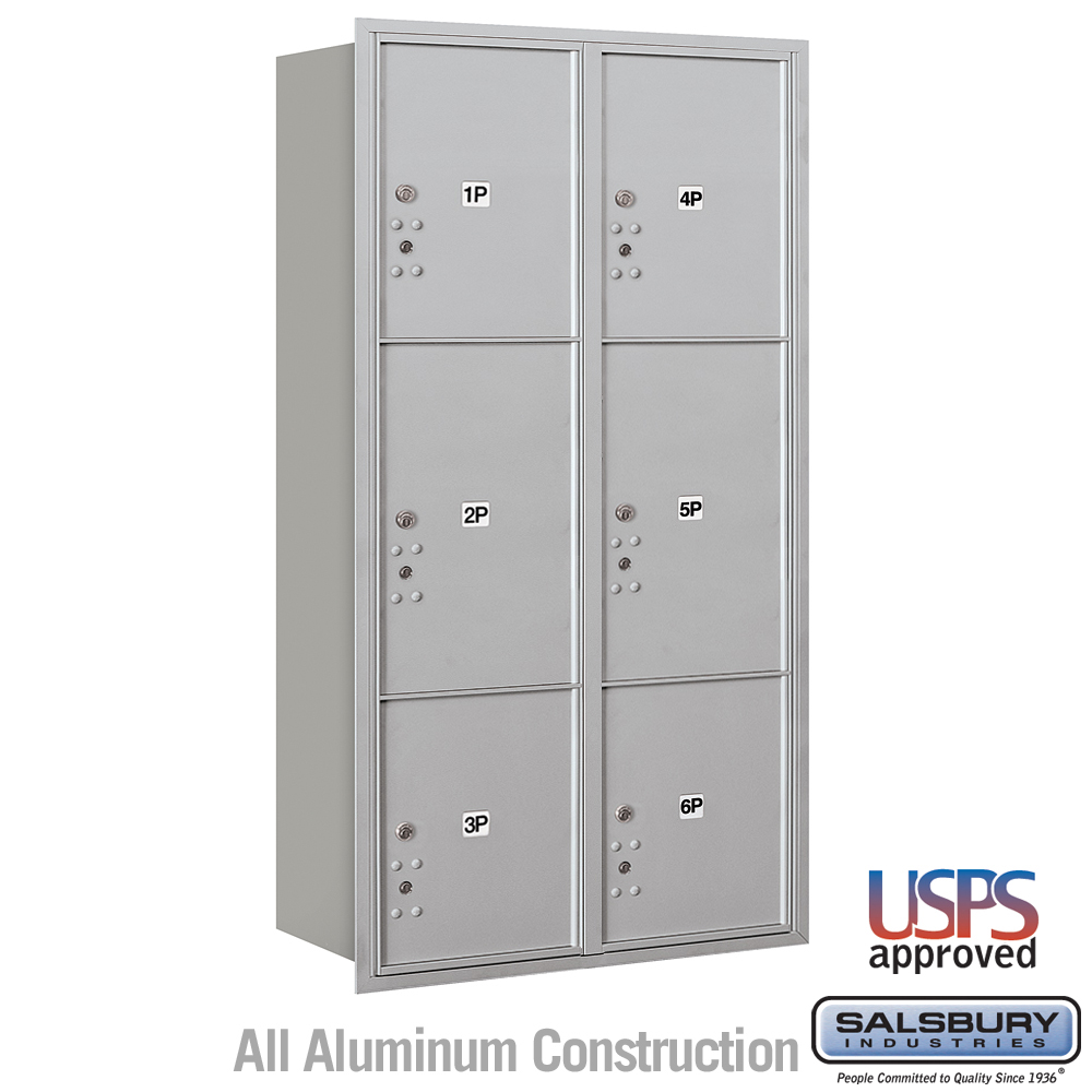 Maximum Height Recessed Mounted 4C Horizontal Parcel Locker with 6 Parcel Lockers with USPS Access - Rear Loading