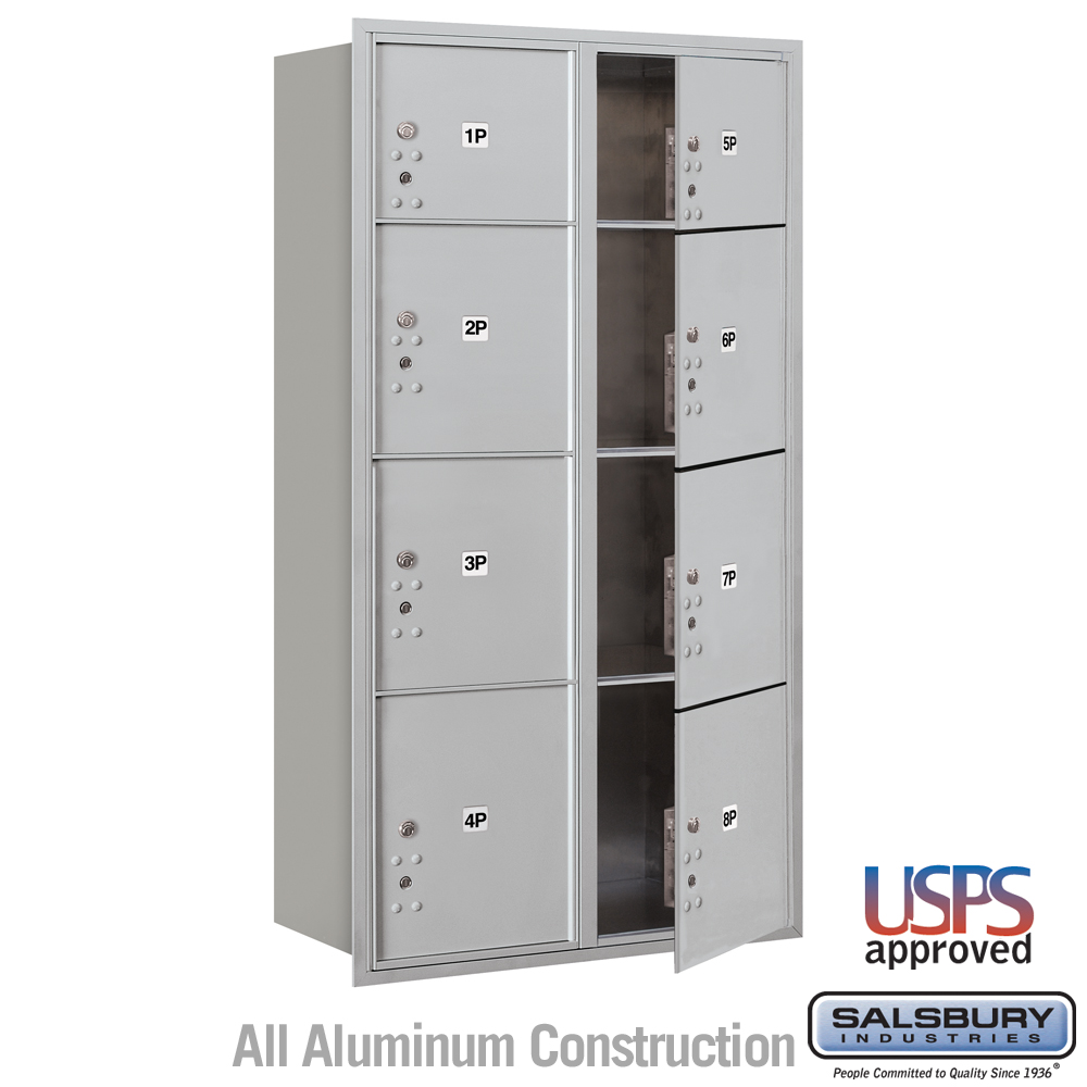 Salsbury Maximum Height Recessed Mounted 4C Horizontal Parcel Locker with 8 Parcel Lockers with USPS Access - Front Loading
