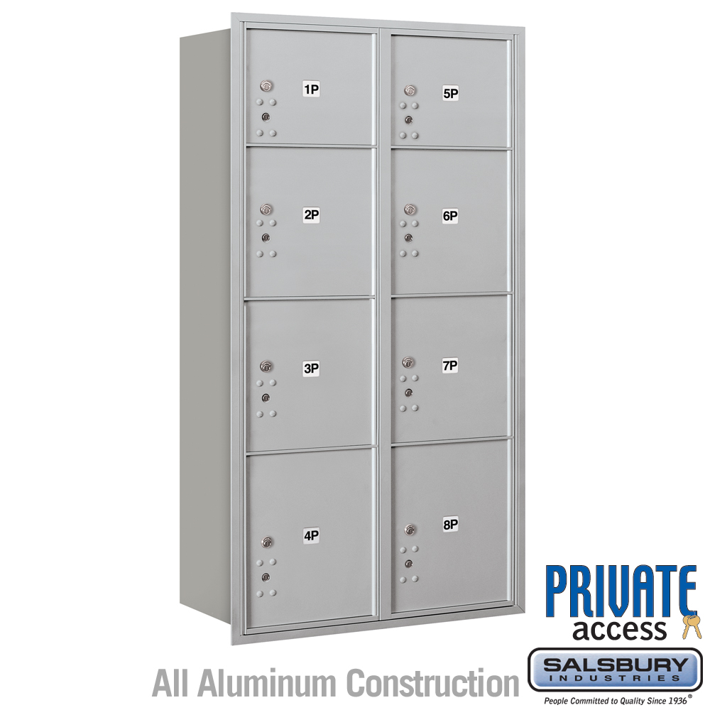 Salsbury Maximum Height Recessed Mounted 4C Horizontal Parcel Locker with 8 Parcel Lockers with Private Access - Rear Loading