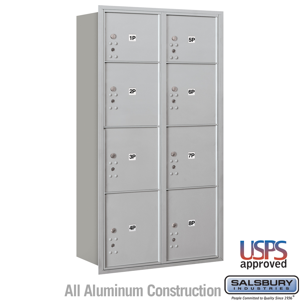 Salsbury Maximum Height Recessed Mounted 4C Horizontal Parcel Locker with 8 Parcel Lockers with USPS Access - Rear Loading